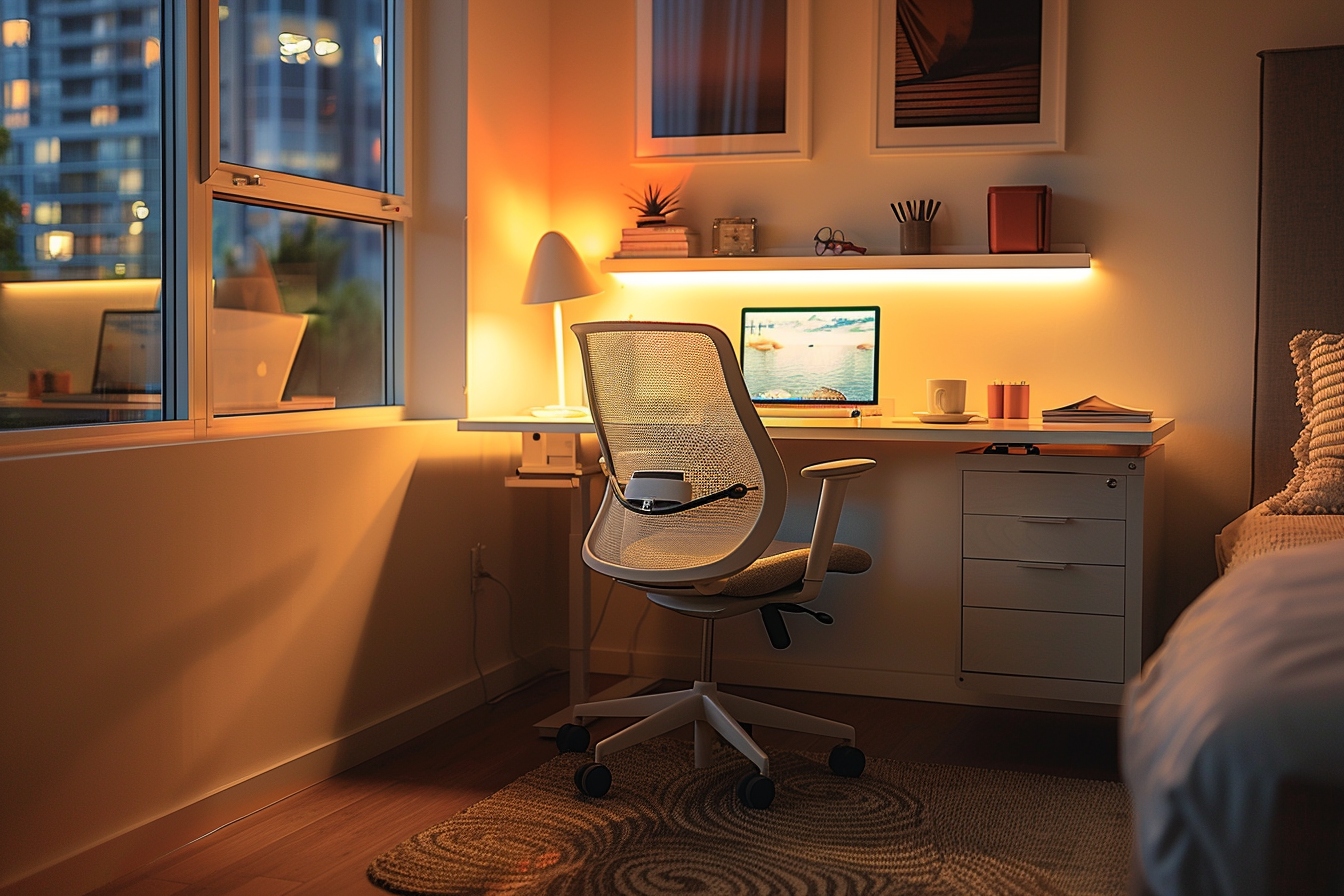 Aménagement astucieux d'un coin bureau fonctionnel dans un petit appartement, maximisant l'espace disponible